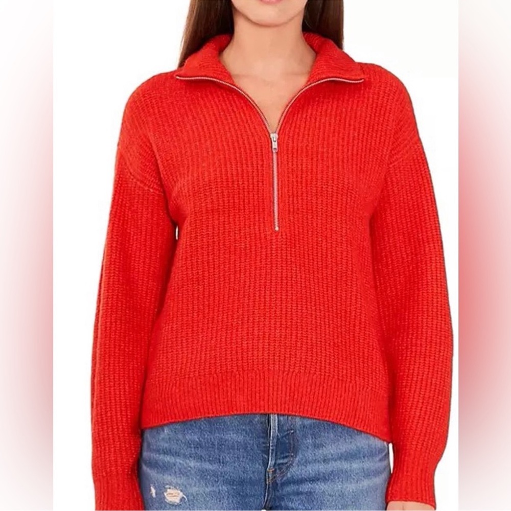 Vince Camuto Orange Half Zip Ribbed Pullover Sweater Size Large